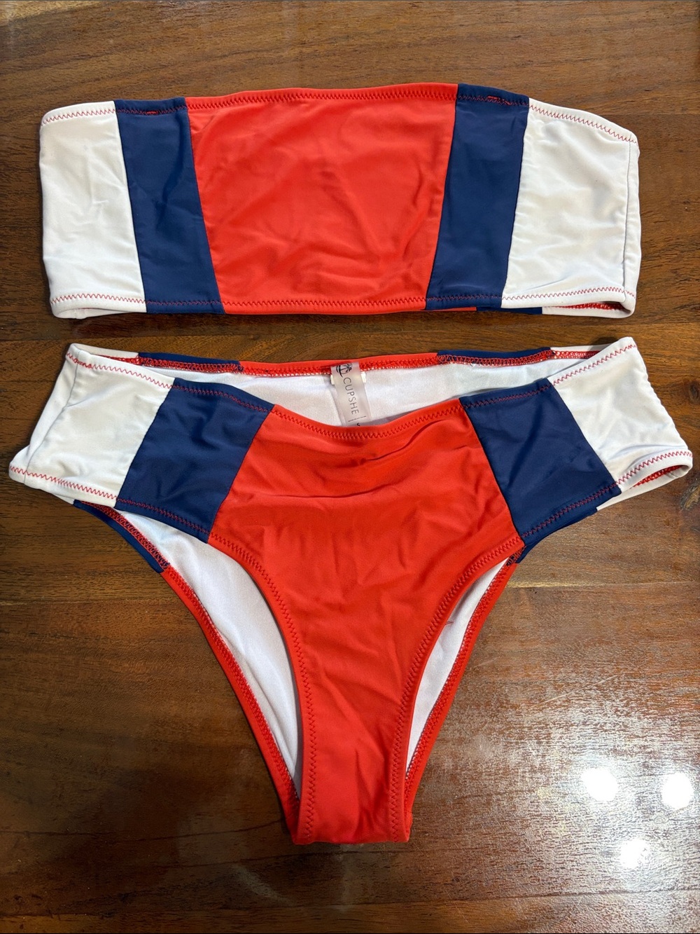 Cupshe Red, Navy & White Colorblock Bandeau Bikini